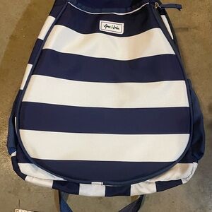 Ame and Lulu Game On Tennis Backpack Navy Blue And White Horizontal Striped